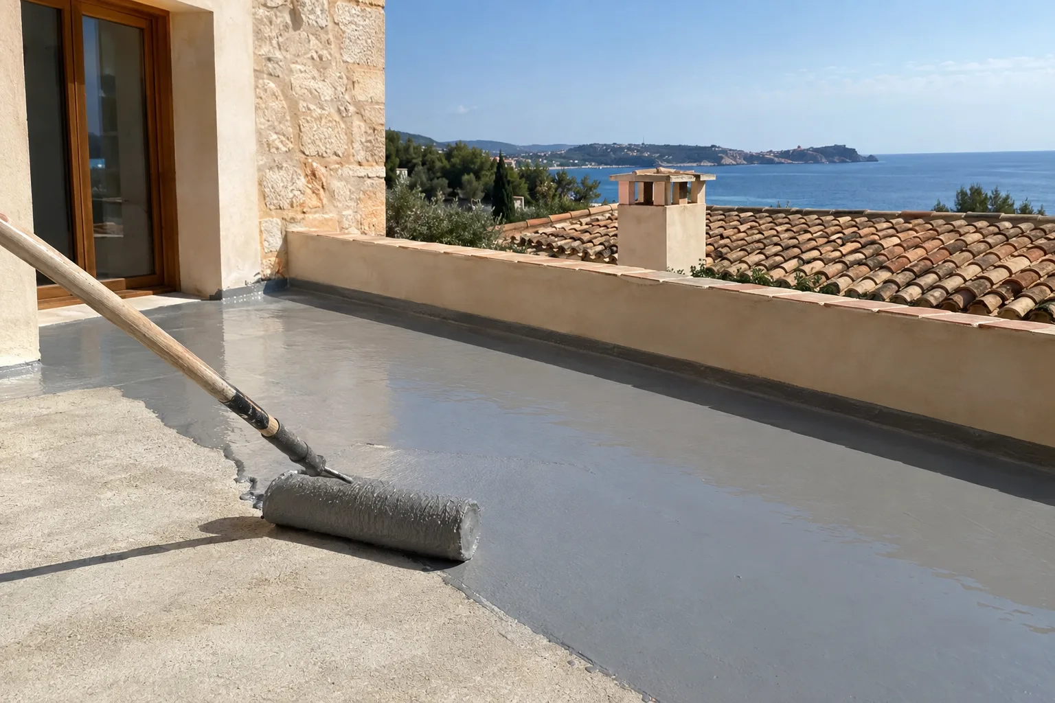 Aplicación de membrana líquida sobre una terraza con rodillo