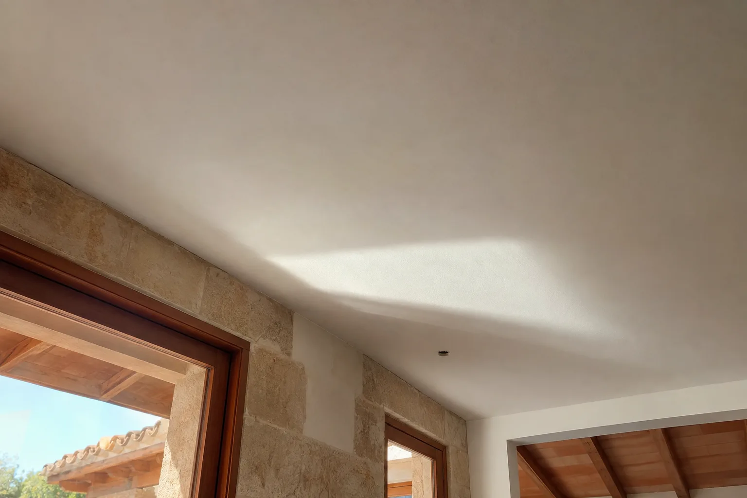 Techo liso recién pintado en mate visto desde abajo